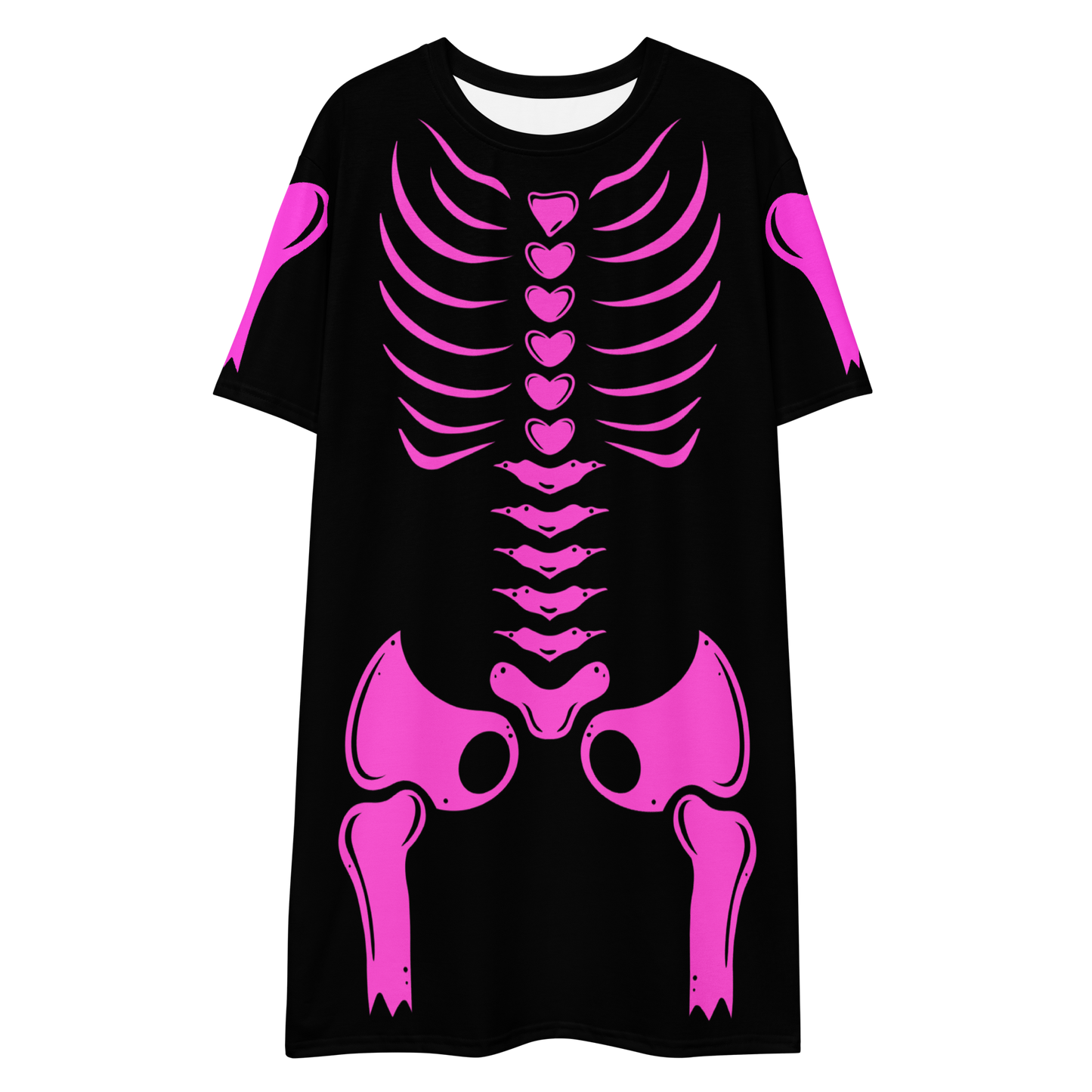 Pink Skeleton - Women’s Black Halloween T-shirt Dress