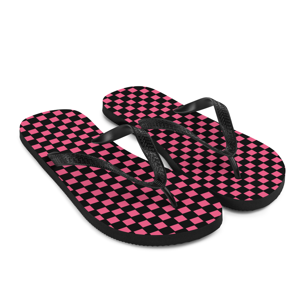 Pink Checkers - Unisex Adult Checkered Flip-Flops