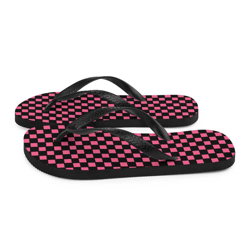 Pink Checkers - Unisex Adult Checkered Flip-Flops