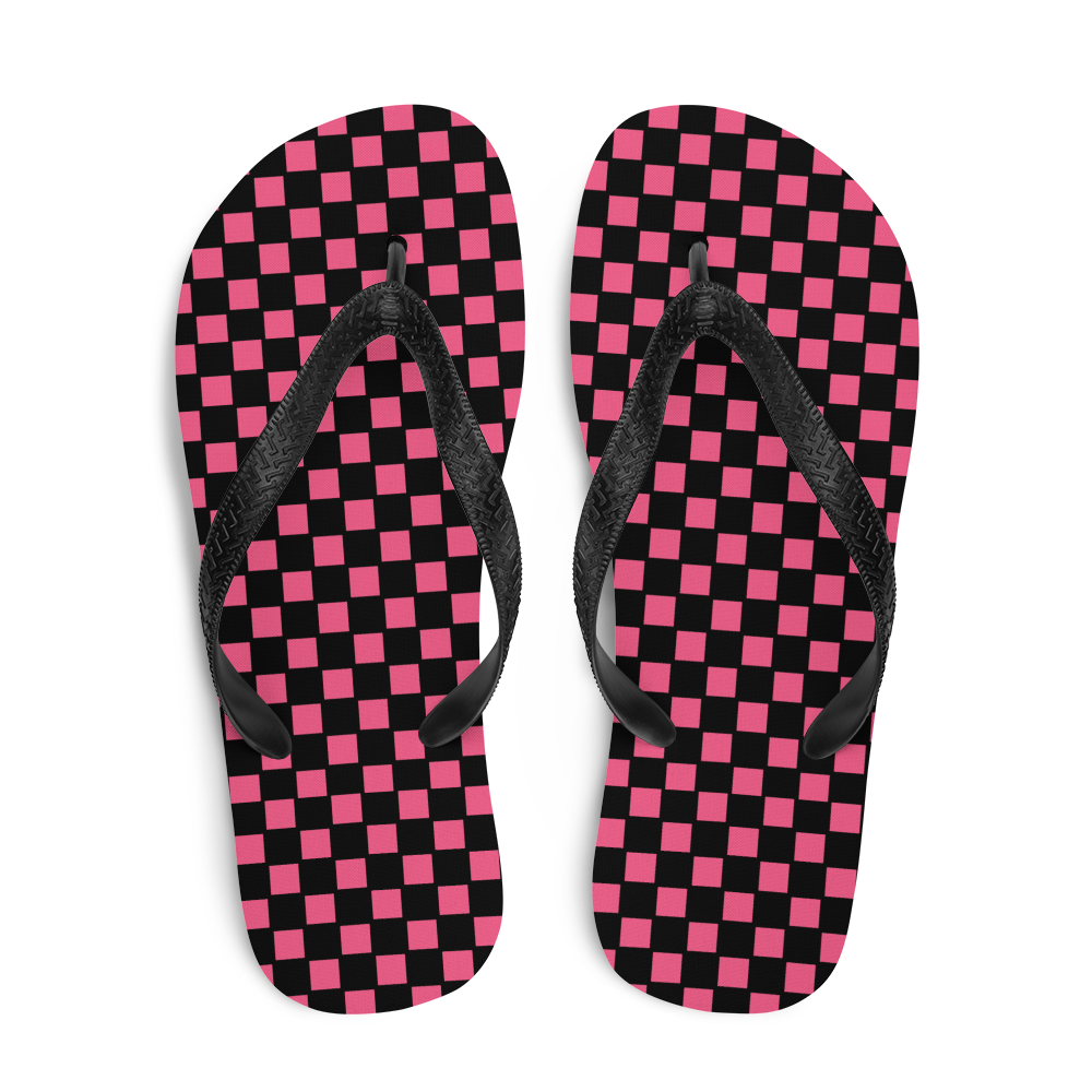 Pink Checkers - Unisex Adult Checkered Flip-Flops