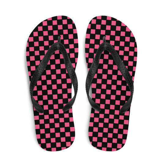 Pink Checkers - Unisex Adult Checkered Flip-Flops